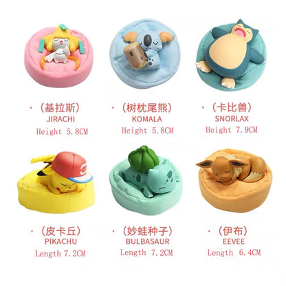 6 Styles Pokemon Starry Dream Pikachu Bulbasaur Eevee Snorlax Jirachi Komala Sleeping Anime Figures PVC Toys Kawaii