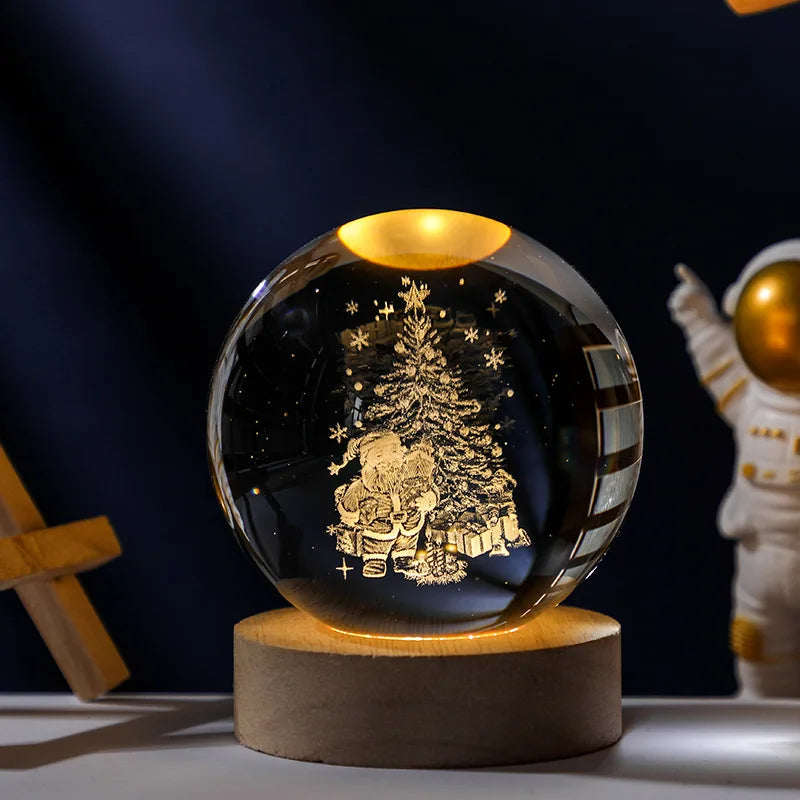 6/8cm 3D Crystal Ball Planet Night Light Laser Engraved Solar System Globe Astronomy Festival Gifts Home Desktop Decoration