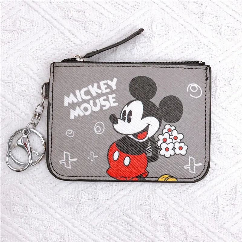 High Quanlity Cartoon Mickey Minnie PU Leather Card Holder Women Girls Zipper Change Purse Girls Mini Key Card Bag With Keychain