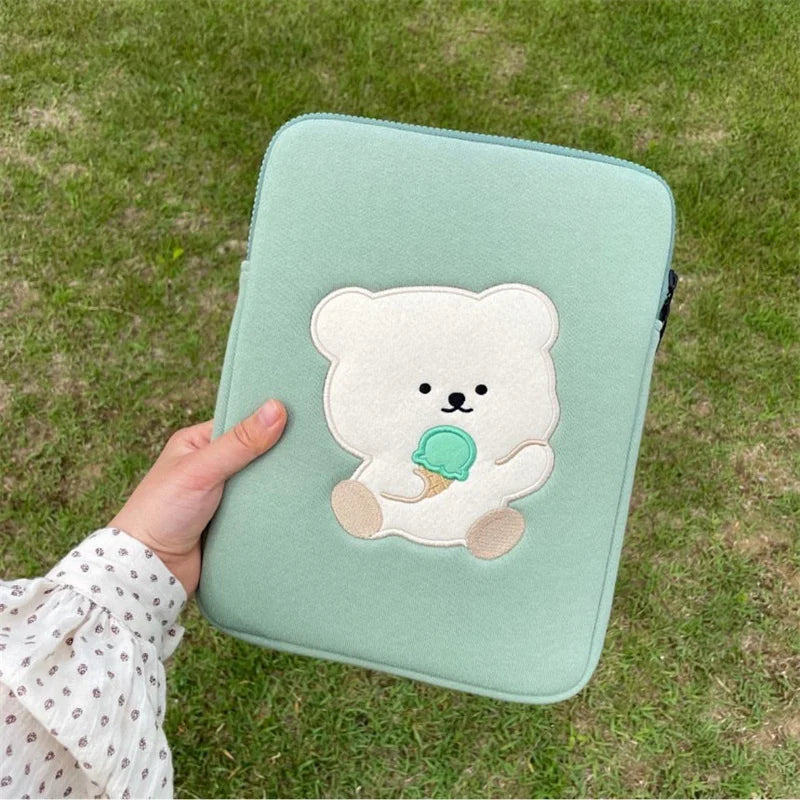 Cartoon Cute Bear Leather Laptop Bag Sleeve for Macbook Air 11 13 Inch Pro 14 15.6 M1 M2 Mac Book IPad Case Cover Accessories