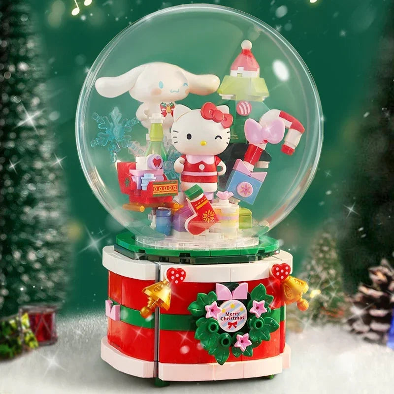 Sanrio Series Assembled Building Blocks Hello Kitty Cinnamoroll Music Box Model Bricks Kids DIY Toys Christmas Decoration Gifts