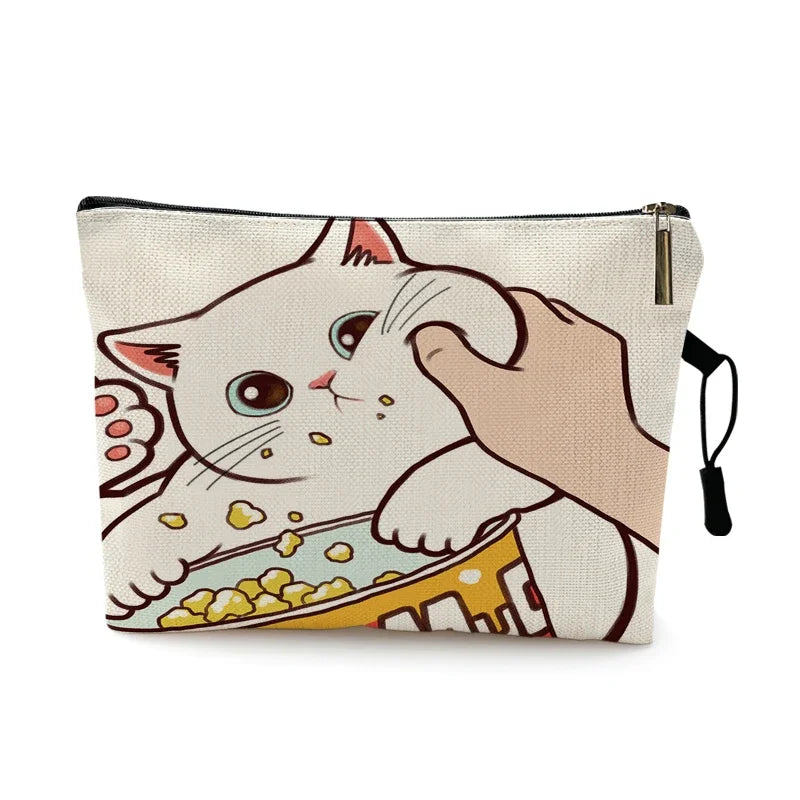 Mvensh Cute Kissing Cat Makeup Bag With Printing Pattern Cute Organizer Bag Pouchs For Travel Bags Pouch Women's Cosmetic Bag