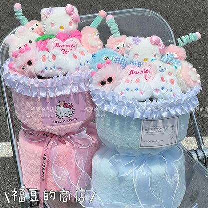 New Sanrio Hello Kitty Plush Doll Bouquet Flowers Anime Cartoon Fashion Plush Flower Room Christmas Birthday Girl Holiday Gifts