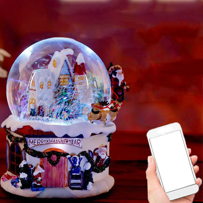 Xmas Musical Box Decorative Collectables with Illuminating LED Lights Christmas Snow Globe for Bedroom Table Indoor Home Party