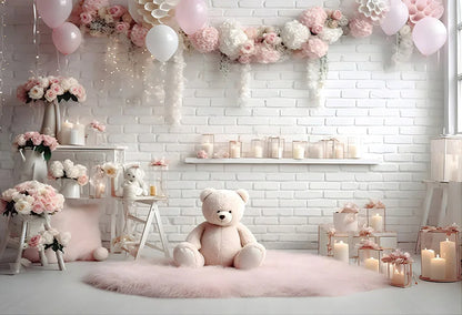 Mehofond Christmas Toy Bear Backdrop Photography Newborn Birthday Portrait Star Balloon Flowers Xmas Gift Decor Photo Background