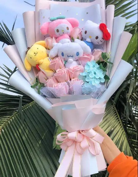 Christmas Gifts Cartoon  Plush Bouquet My Melody Kuromi Cinnamoroll Kt Cat Plush Doll Toy Valentine Graduation Gifts