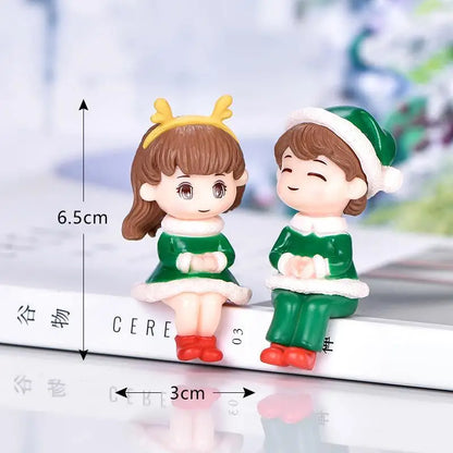 Mini Sweety Lovers Christmas Couple Figurine For Fairy Garden Figurines Miniature Landscape Home Decoration Car Accessories