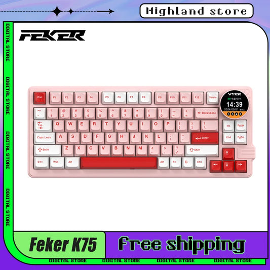 New Feker K75 Gaming Mechanical Keyboard With Knob Screen 3 Mode Bluetooth Wireless 83keys PBT Keycaps RGB custom Keyboards Gift