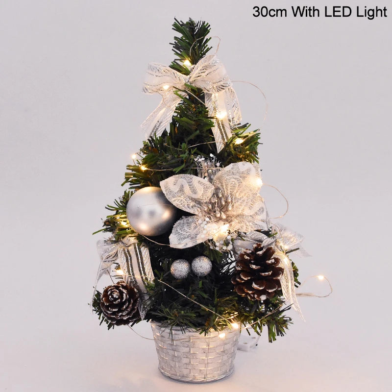 20/30cm Artificial Christmas Tree with LED Light Balls 2024 Christmas Decoration for Home 2025 New Year Gift Xmas Table Ornament