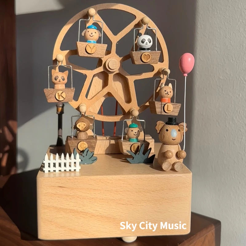 Eight Music Box Happiness Ferris Wheel Wooden Music Boxes Rotating Clockwork Kid Toy Gift Carousel Birthday Gift