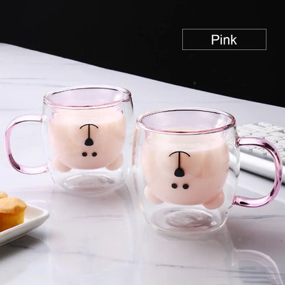 New 3D Bear Creative Transparent Heat-resistant Double Glass Cup Coffee Mug Milk Juice Teacup with Handle Christmas Kids Gift