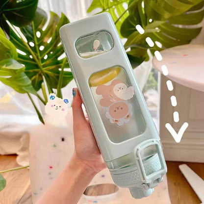 700ml Cute Water Bottle for Girls with Straw and Stickers Plastic Juice Cup Portable Kawaii Tumbler Children's Drinkware