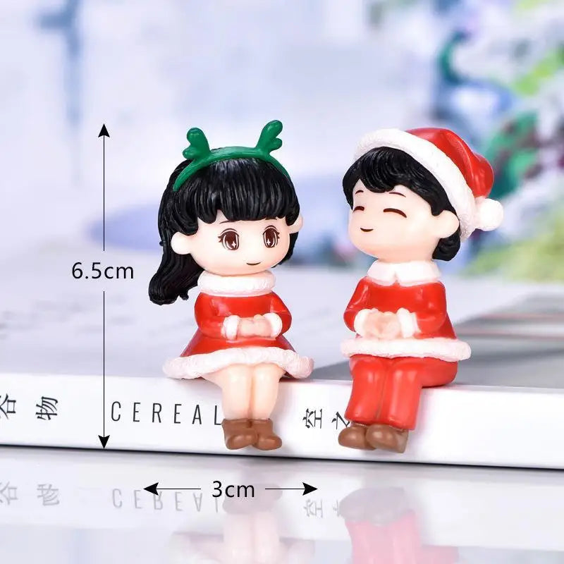 Mini Sweety Lovers Christmas Couple Figurine For Fairy Garden Figurines Miniature Landscape Home Decoration Car Accessories