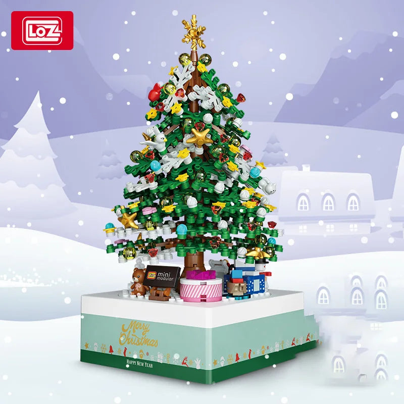 LOZ-1237 Christmas series Revolving music box Christmas Tree Santa Claus creative building blocks for children Christmas toys