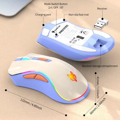 Dual Mode 2.4G Wireless Bluetooth Mouse Rechargeable Silent Illuminated Mouse for PC Laptop Office Gaming