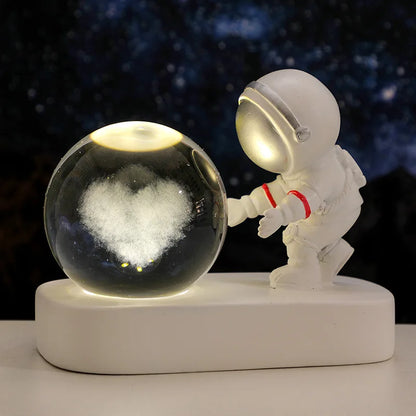 LED Lunar Astronaut Night Light with Crystal Ball Illumination Base, Desktop Decoration, Room Gift, Bedroom Decoration Moon Lamp