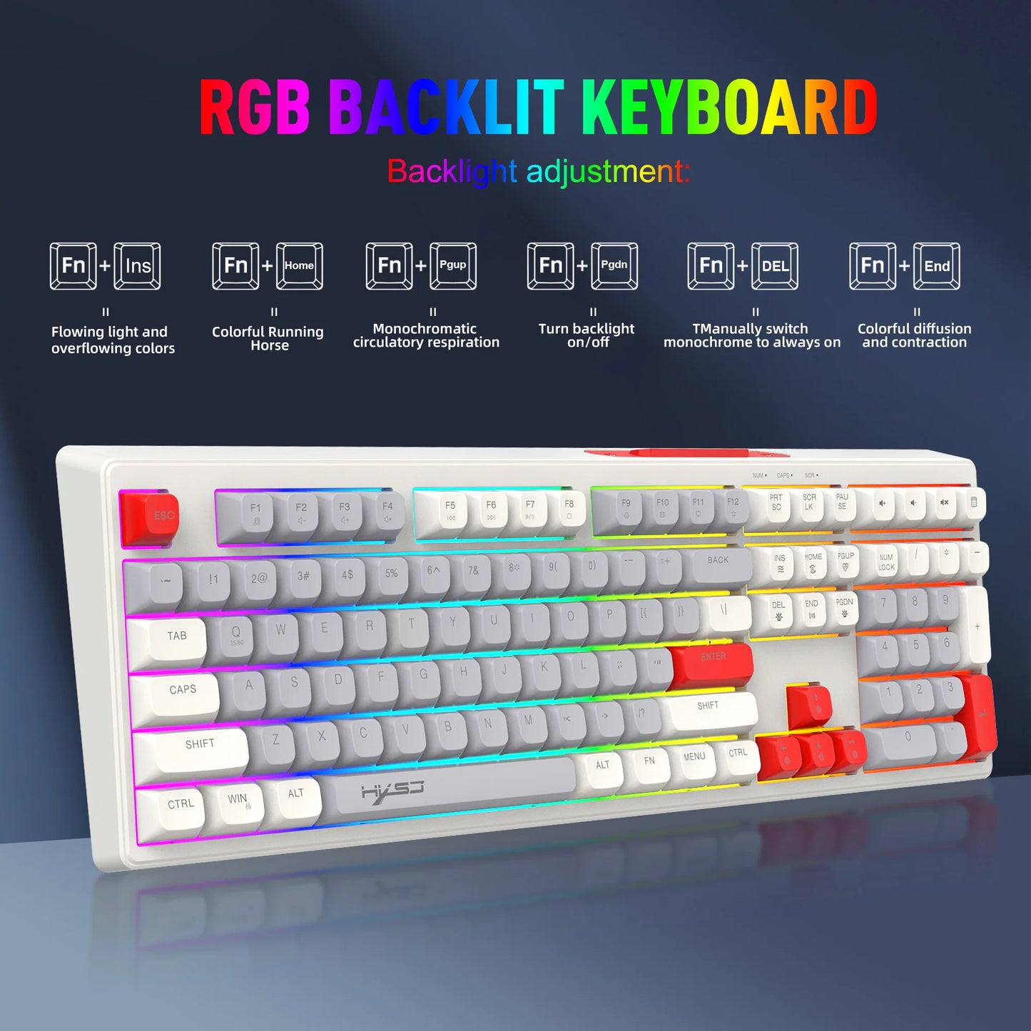 108 Keys Game Keyboard 3 Contrast Colors RGB Backlight Adjustable Gaming Keyboard for Windows Linux MAC OS Laptops Desktop