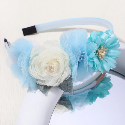 Handmade Head Flower Girls Headbands Baby Hairband Pearl Feather Wedding Princess Kids Dance Party Headwear Newborn Accessories