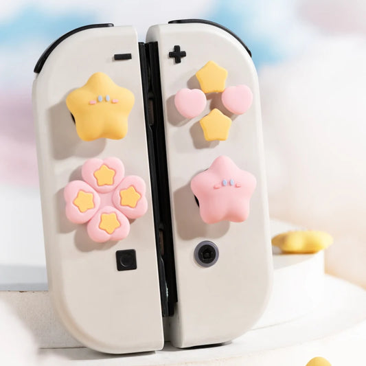 Cute Star Love Silicone Soft D-pad Cross Button ABXY Key Sticker Skin Case For Switch Oled NS Joy-con Thumb Stick Grip Cap Cover