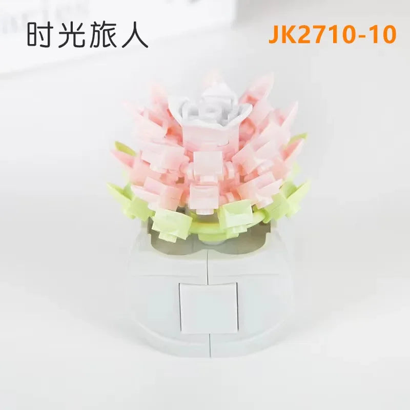 JAKI Blocks Teens Building Toys Bricks Girls Flowers Potted Plant Puzzle Home Decor Artificial Flowers Women Gift JK2710