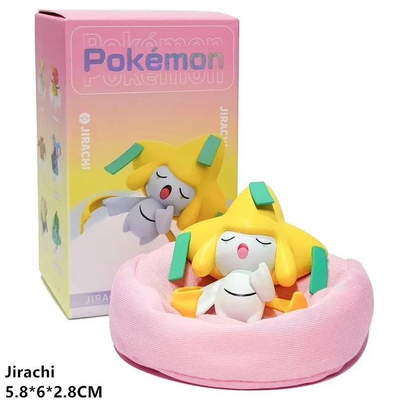 Genuine Pokemon Sleep Anime Figures Starry Dream Series Pikachu Jirachi Eevee Snorlax Bulbasaur With Plush Base Model Dolls Toy