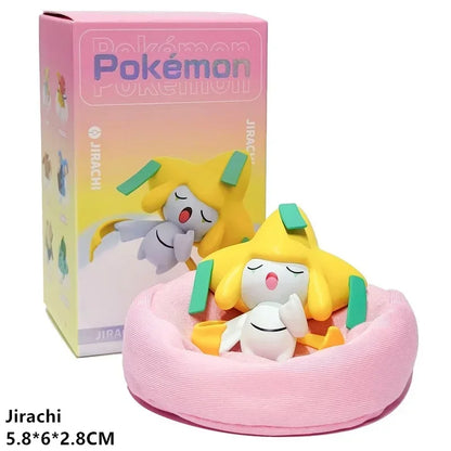 Genuine Pokemon Sleep Anime Figures Starry Dream Series Pikachu Jirachi Eevee Snorlax Bulbasaur With Plush Base Model Dolls Toy