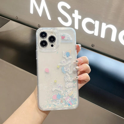 Cartoon Cute Sanrios Cinnamoroll Luxury Quicksand Phone Case for IPhone 15 14 13 12 11 Pro Max Drop-resistant Clear Back Cover