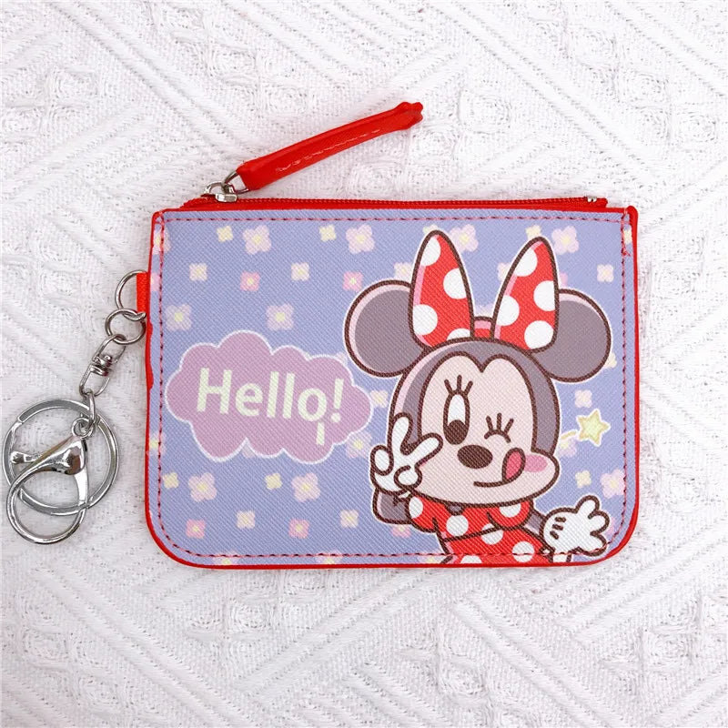 High Quanlity Cartoon Mickey Minnie PU Leather Card Holder Women Girls Zipper Change Purse Girls Mini Key Card Bag With Keychain