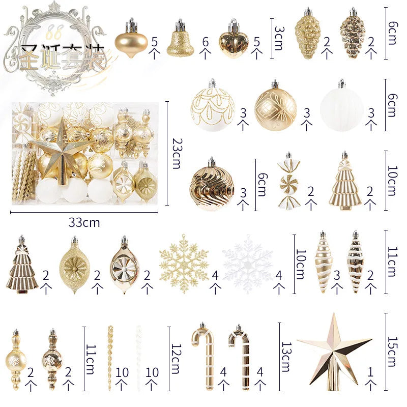 88pcs Christmas Ball Purple Gold Red Green Baubles Xmas Tree Hanging Ornaments Christmas Tree Top Star Decoration for Navidad