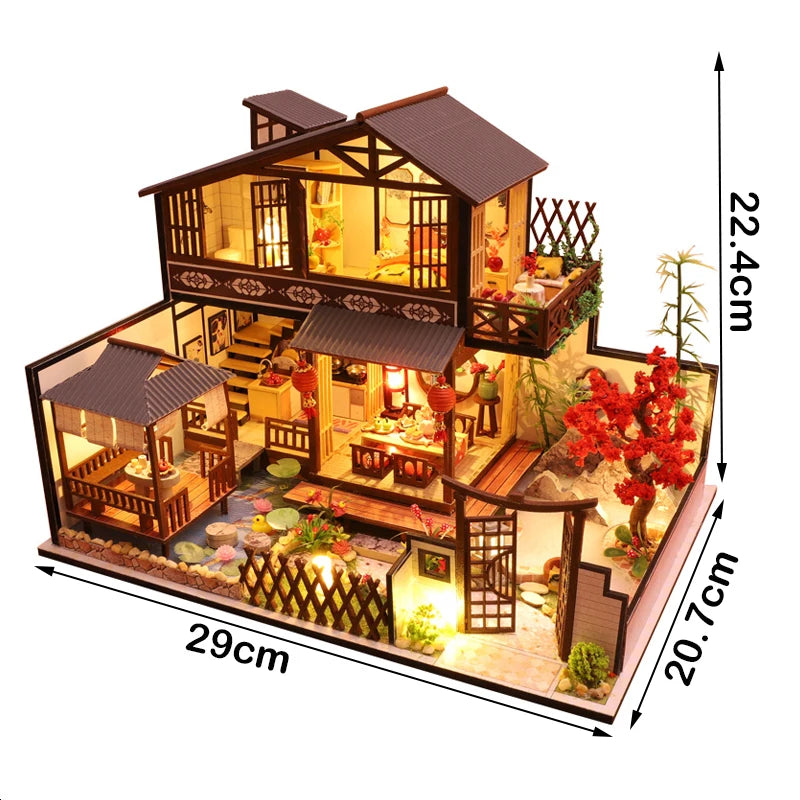 DIY Wooden Dollhouse Chinese Town Architecture Doll Houses Miniatures with Furniture Toys for Children Friend Birthday Gift