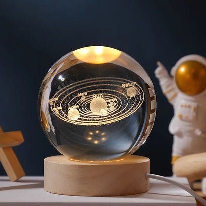 6/8cm 3D Crystal Ball Planet Night Light Laser Engraved Solar System Globe Astronomy Festival Gifts Home Desktop Decoration