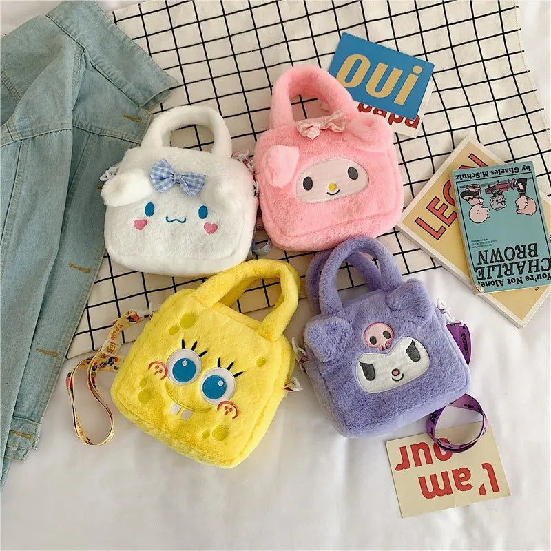 Sanrio Plush Bag Kawaii Kuromi Cinnamoroll Melody Cartoon Anime Handbag Crossbody Cosmetic Travel Storage Bags Women Girls Gifts