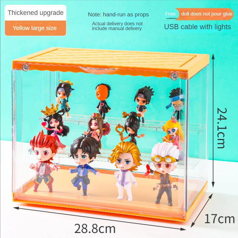 Magnetic storage box with lights, display acrylic cartoon dolls, suitable for POP MART collection, dustproof and waterproof