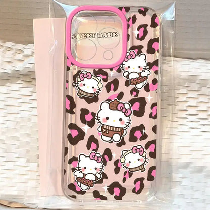 Sanrio Hello Kitty Pink Leopard Print Phone Case For iPhone 15 14 13 12 11Pro Max 78Plus XR XS MAX Y2K Girl Anti Fall Back Cover