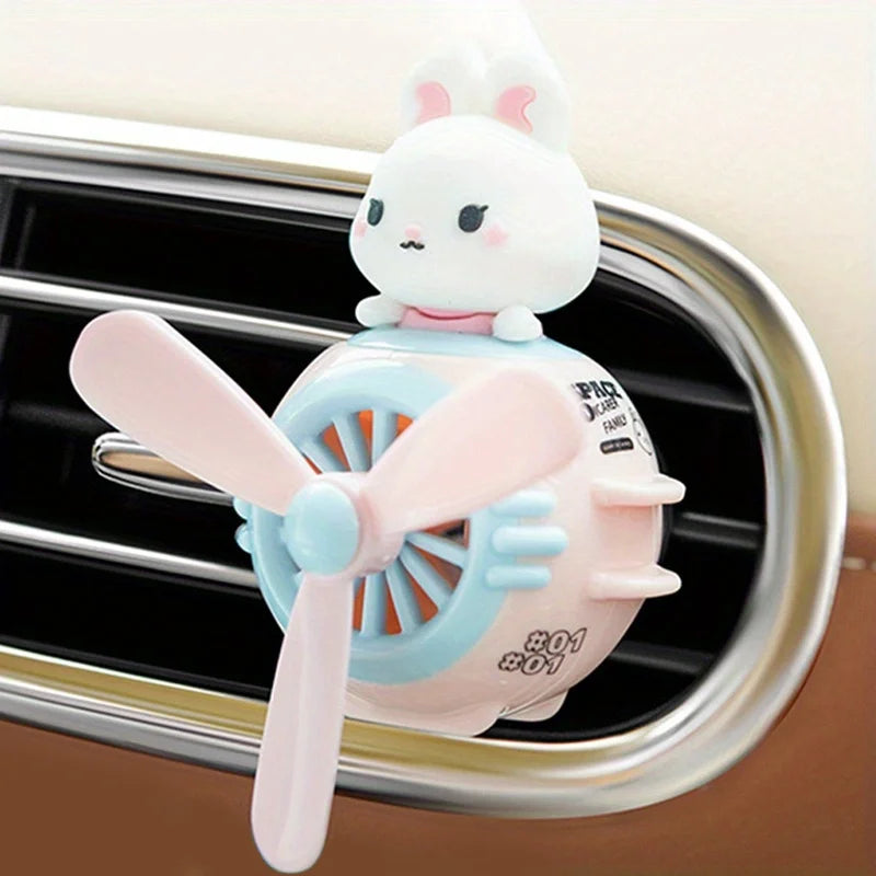 Cartoon Cute Pilot Duck Car Air Outlet Clip Air Freshener Rotating Propeller Kawaii Airplane Katie Bunny Doll Toy