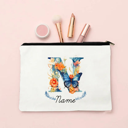 Personalized Initial with Name Makeup Bag for Women A-Z Cosmetic  Bags Girls Travel Toiletry Pouch Wedding Birthday Gift for Her