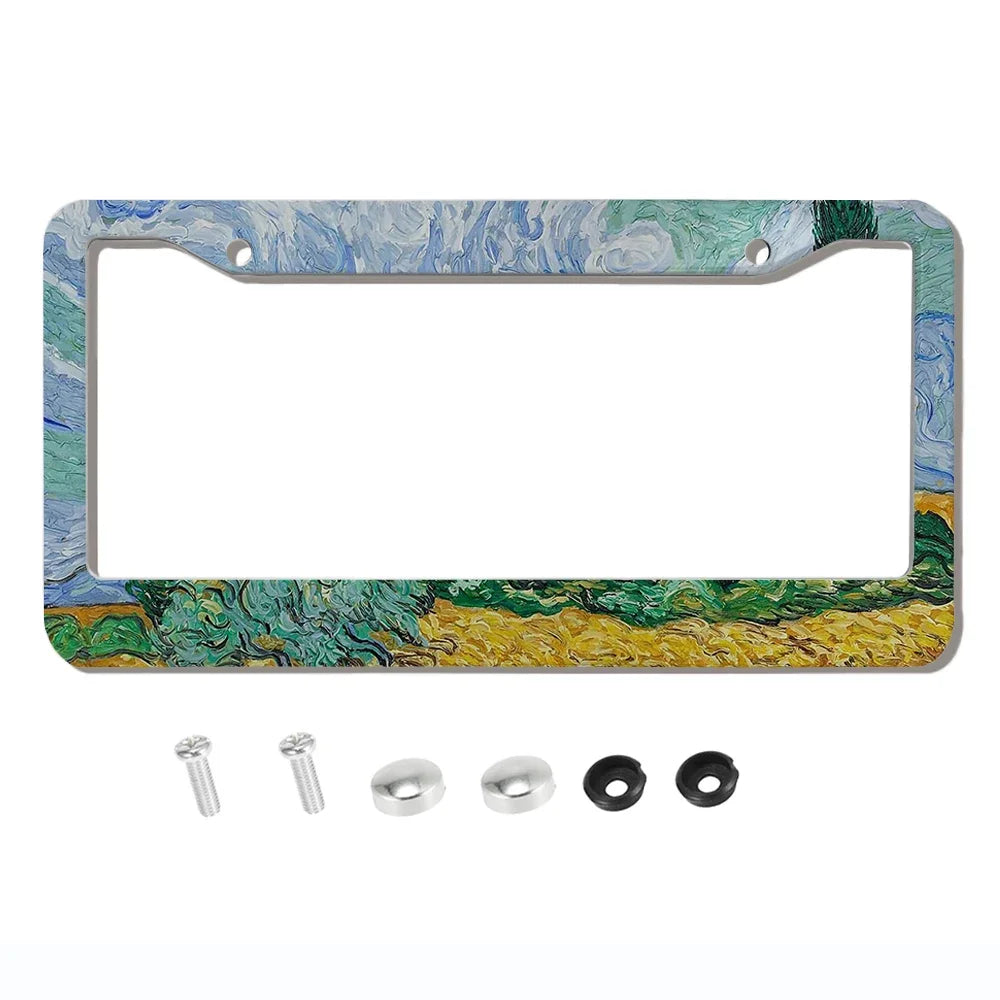 Beautiful oil painting with screws license plate holder car decoration aluminum alloy car parts American specifications A8/13