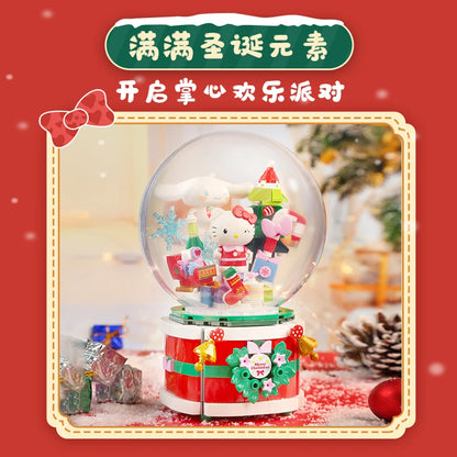 Keeppley Cartoon Sanrio Wishing Christmas Music Box Assembled Building Blocks Hello Kitty Assembled Model Ornaments Toys Gifts