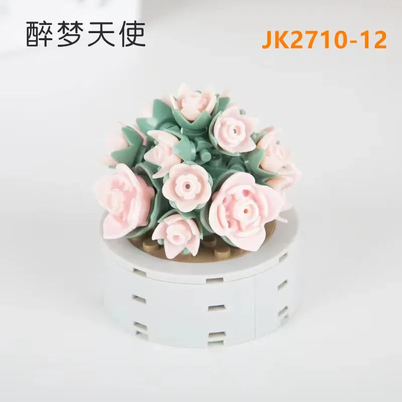 JAKI Blocks Teens Building Toys Bricks Girls Flowers Potted Plant Puzzle Home Decor Artificial Flowers Women Gift JK2710