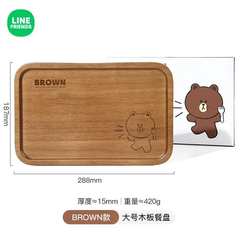 Anime Brown Bear Cartoon Wooden Dinner Plate Creative Insulated Anti-Scalding Kitchen Dishes Snacks Fruit Western Dinner Tray