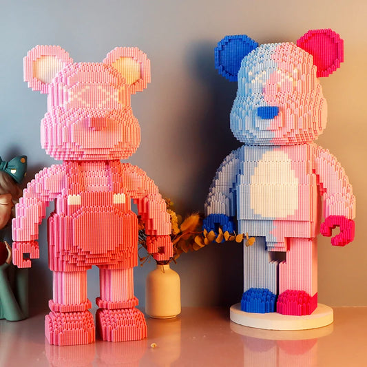 DIY Kids Toys Cartoon Mini Love Violent Bear Bearbrick Model with Light Building Block Micro Bricks Christmas Birthday Gift