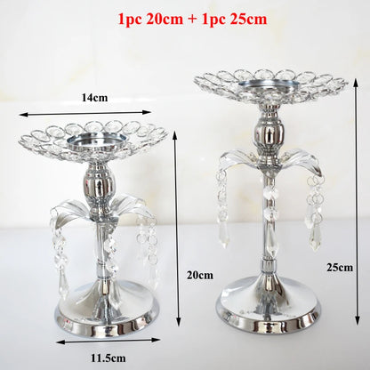 PEANDIM Silver Crystal Candle Holder Wedding Candlestick Christmas Party Table Centerpieces Candelabra Flower Vase Home Decor