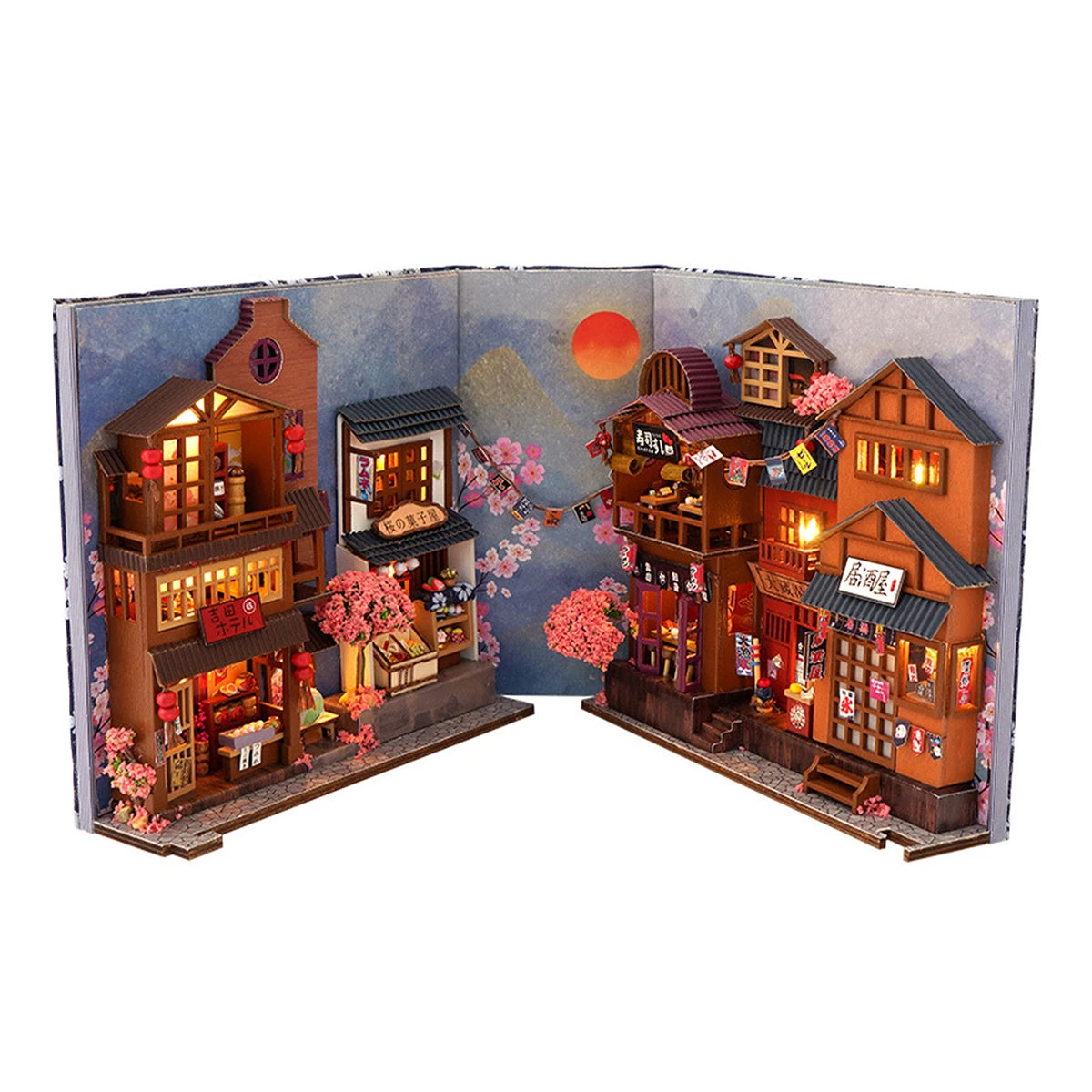 DIY Book Nook Kit with LED Light 3D Wooden Puzzle Bookend Miniature Dollhouse Model Building Set Craft Retro Home Decor