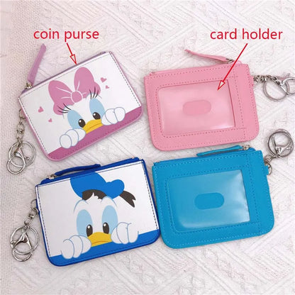 High Quanlity Cartoon Mickey Minnie PU Leather Card Holder Women Girls Zipper Change Purse Girls Mini Key Card Bag With Keychain