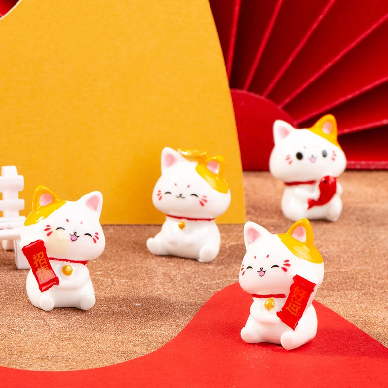 1/6Pcs Lucky Cat Micro Landscape Decoration Mini Figurines Cartoon Cats Potted Landscaping Ornaments Creative Mascot Car Decor