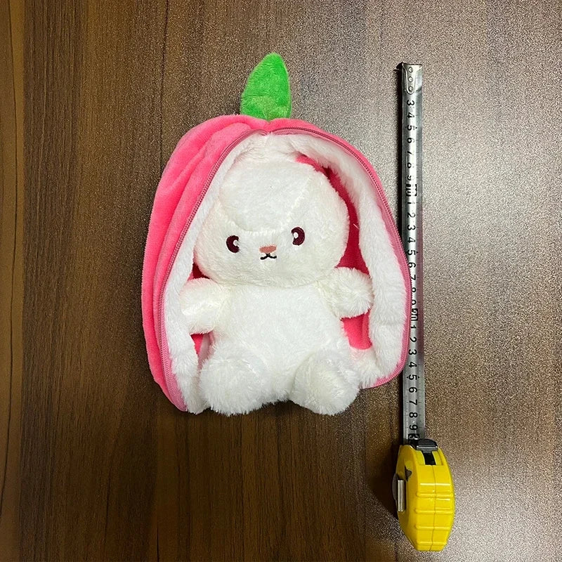 New hot selling 23/28/35cm Cute strawberry rabbit carrot turned into Soft doll plush pillow toys Creative Bag Transform baby toy