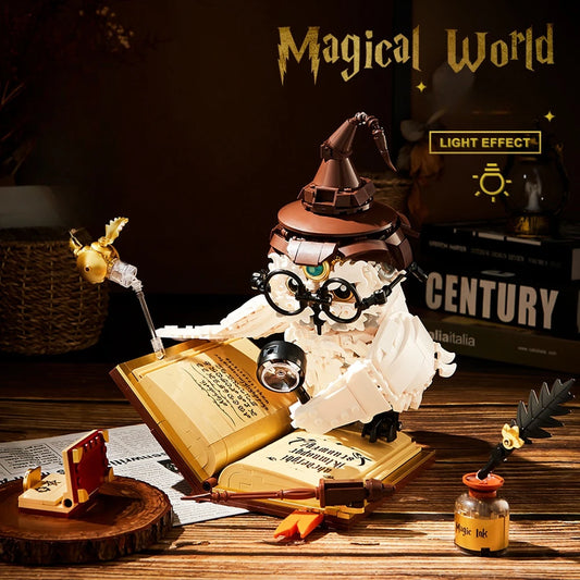 Magical World Owl Doctor Magic Book and Lights Building Blocks Bricks Animal Bird Models Boys Assembly Toys Kid Christmas Gifts