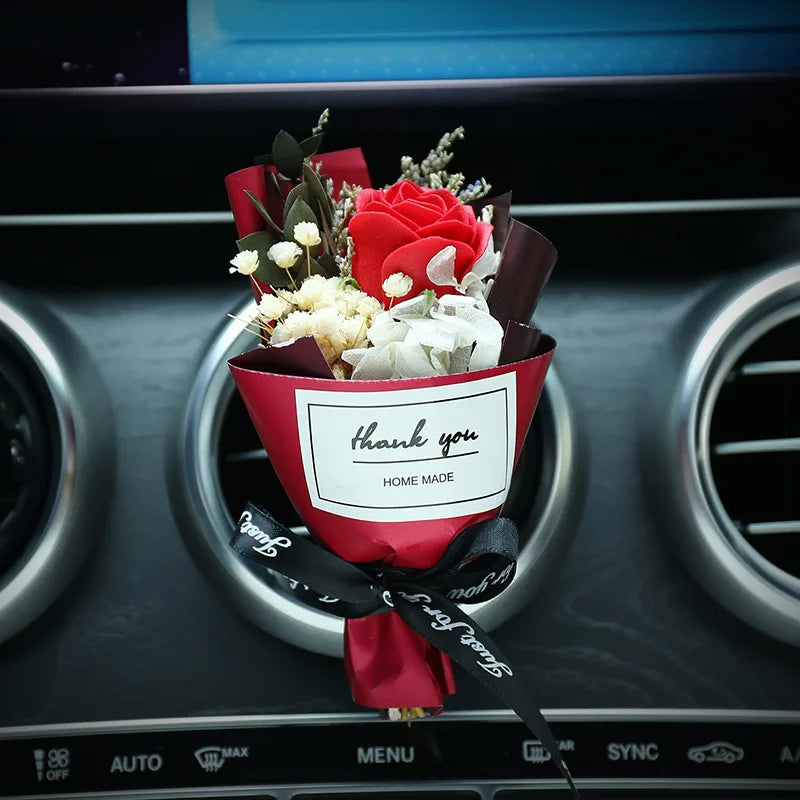 Mini Rose Bouquet Car Air Vent Clip Creative Flowers Mini Bouquet Car Perfume Air Freshener Ornament Car Accessories Interior