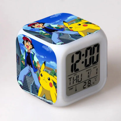 Pikachu Alarm Clocks 7 Color Change Night Light Desk Home Decor Pokemon Anime Peripheral Mini Clock Kids Gifts