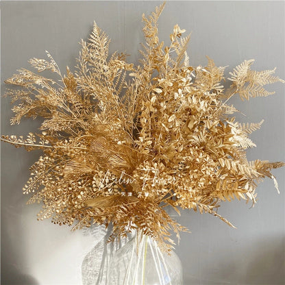 Gold Series Artificial Plants Leaf Wedding Supplies Flower Arrangement Materials Fake Floral Bouquet Christmas Home Decor Props